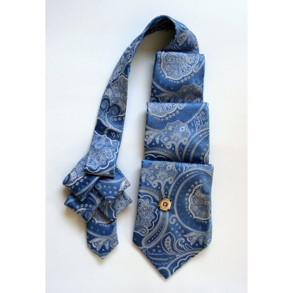 Ogsplosh Blue Paisley Unisex Ascot Scarf Handcrafted From Repurposed Necktie NEW - Picture 7 of 7